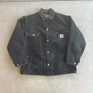 90s Carhartt C01 Black Blanket Lined Chore Coat Size 42